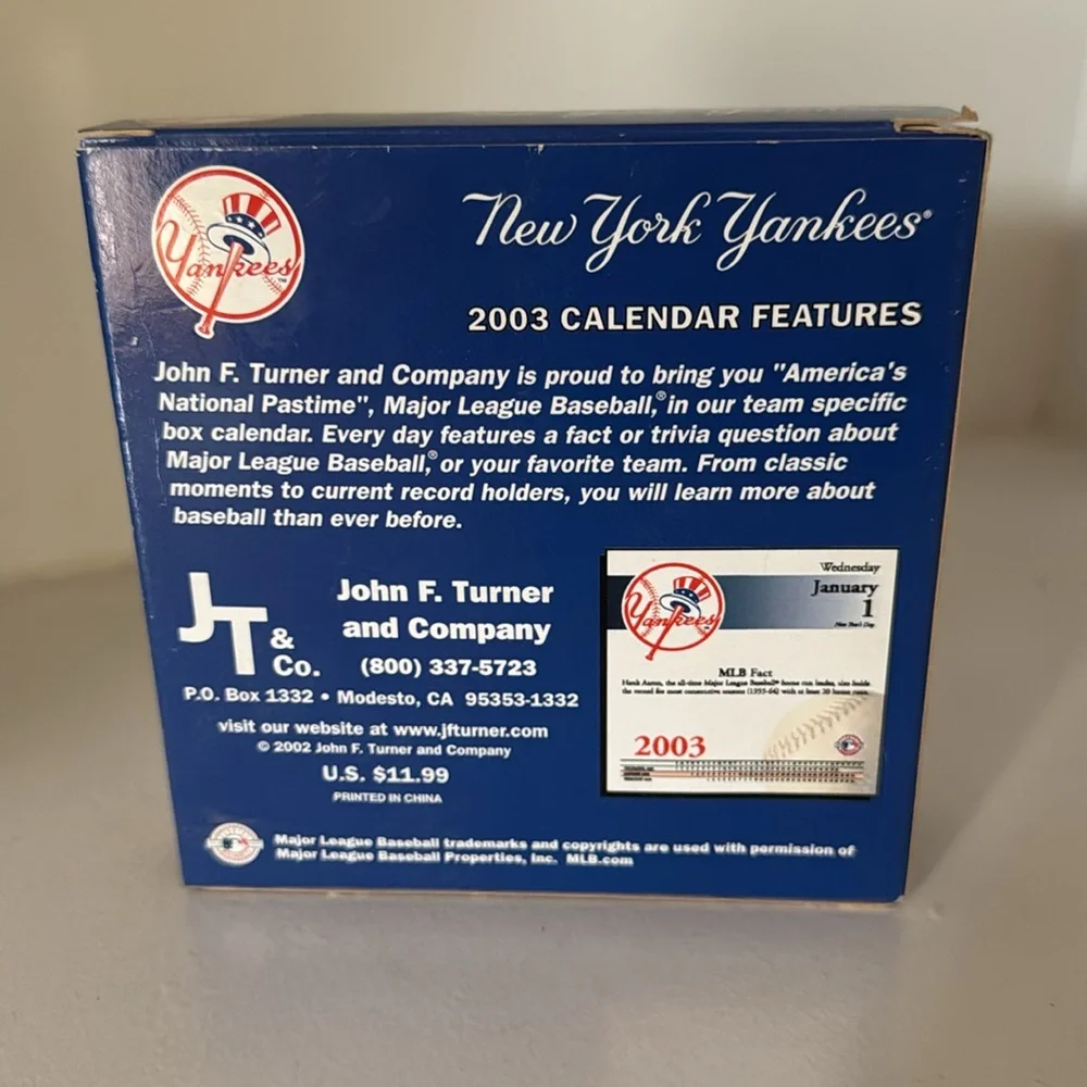 New York Yankees 2003 Box Calendar w/ Facts & Trivia MLB Official New Unopened